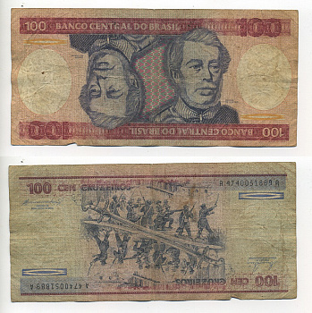 БРАЗИЛИЯ 100 КРУЗЕЙРО 1984 ПОДПИСЬ 21, ГЕОРЦОГ КАКСИАС Pick 198b бумага 6289-23-2-1