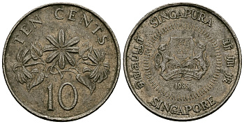 Сингапур 10 центов 1989 KM 51 медно-никель 4136-854
