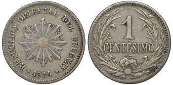 Уругвай 1 сентесимо 1924 KM 19 медно-никель 4169-649