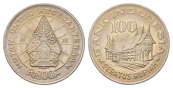 Индонезия 100 рупий 1978 хижина Минангкабау, легендарное дерево жизни KM 42 медно-никель UNC 4675-116