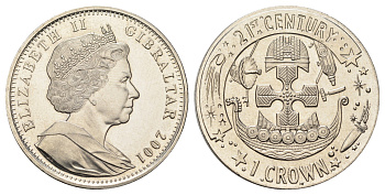 Гибралтар 1 крона 2001 XXI (21) век KM 906 медно-никель BU 1524-2011