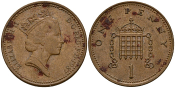 Великобритания 1 пенни 1987 Елизавета II (1952-2022) KM 935, Spink 4381 (B3) бронза 4154-969