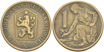 ЧЕХОСЛОВАКИЯ 1 КРОНА 1966 ЖЕНЩИНА САЖАЕТ ЛИПОВОЕ ДЕРЕВО KM 50 алюминиевая бронза 186-152