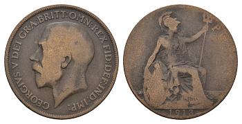 Великобритания 1 пенни 1913 Георг V (1910-1936) KM 810, Spink 4051 бронза 4680-844
