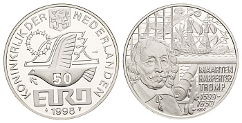 Нидерланды 50 евро 1998 400 лет со дня рождения Маартена Харперц Тромп X 147 серебро PROOF 443-1442