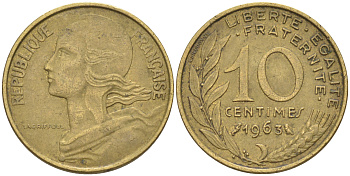 Франция 10 сантимов 1963 тип Marianne KM 929, LE FRANC 144.3 медь алюминий никель 4511-723