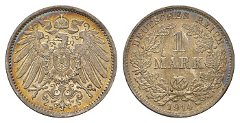 Германия 1 марка 1914 D, Вильгельм II (1888-1918) KM 14, J. 17 серебро aUNC 4626-235
