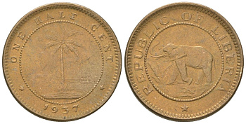 Либерия 1/2 цента 1937 KM 10 латунь aUNC 4588-757