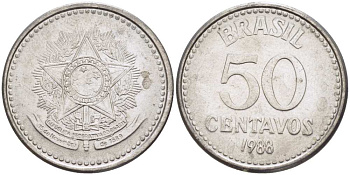 Бразилия 50 сентаво 1988 реформа 1986-1989 KM 604 нержавеющая сталь 3334-514