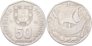 Португалия 50 эскудо 1986 KM 636 медно-никель 4162-616