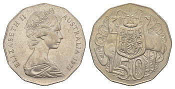 Австралия 50 центов 1973 Елизавета II (1952-2022), герб Австралии, кенгуру KM 68 медно-никель 4383-613