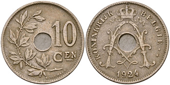 Бельгия 10 сантимов 1924 Король Альберт I (1910 - 1934) KM 86 медно-никель 183-417