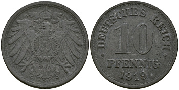 Германия 10 пфеннигов 1919 KM 26 цинк 4132-144