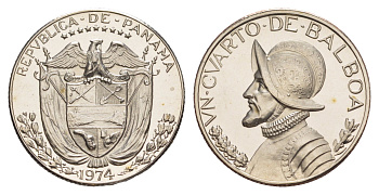 Панама 1/4 бальбоа (25 сентесимо) 1974 тираж 18.000 экземпляров KM 11.2a медь плакированная медно-никелем PROOF 1522-424