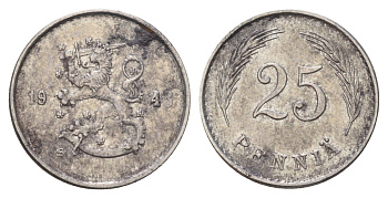 Финляндия 25 пенни 1943 KM 25b железо 4668-856