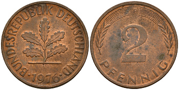 ФРГ 2 пфеннига 1975 F J.381a, KM 106a сталь плакированная медью    4598-825