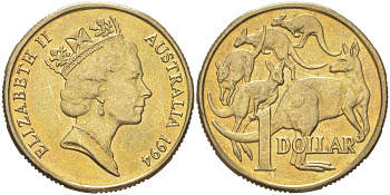 Австралия 1 доллар 1994 Елизавета II (1952-2022), кенгуру KM 84 алюминиевая бронза UNC 4622-236