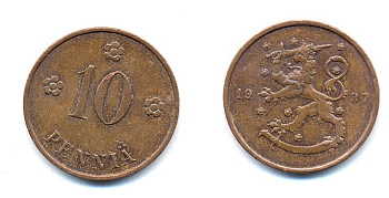 Финляндия 10 пенни 1937 KM 24 медь 51-5622