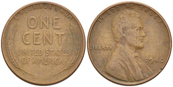 США 1 ЦЕНТ 1940 ЛИНКОЛЬН KM 132 бронза 218-369