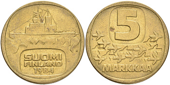 ФИНЛЯНДИЯ 5 МАРОК 1984 N ЛЕДОКОЛ KM 57 алюминиевая бронза 4556-925