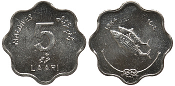 Мальдивские острова 5 лаари 1984 FAO, рыбы KM 69 алюминий UNC M23-15