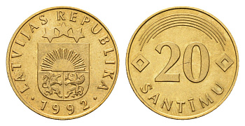 Латвия 20 сантимов 1992 KM 22.1 никель латунь UNC 4679-315