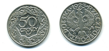 Польша 50 грошей 1923 Республика KM 13, Parchimowicz 106 никель 4383-213