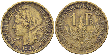 Французский Камерун 1 франк 1925 (а), монетный двор Париж KM 2 алюминиевая бронза 51-4133
