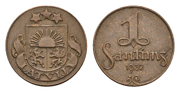 Латвия 1 сантим 1932 KM 1 бронза 4679-215