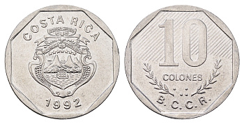 Коста-Рика 10 колонов 1992 KM 215.1 нержавеющая сталь 4698-445