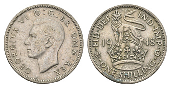 Великобритания 1 шиллинг 1948 Георг VI (1936-1952), Английский герб KM 863, Spink 4105 медно-никель 4663-141
