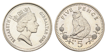 Гибралтар 5 пенсов 1988 KM 22.1 медно-никель UNC 4666-315