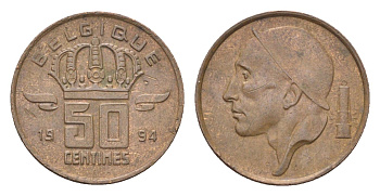 Бельгия 50 сантимов 1994 Belgique, Бодуэн I (1951-1993) KM 148 бронза 4705-239