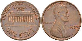 США 1 ЦЕНТ 1970 ЛИНКОЛЬН KM 201 медь цинк 187-1158