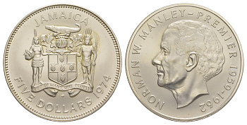 Ямайка 5 долларов 1974 KM 62 медно-никель BU 1079-8-31