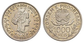 Бразилия 1000 реалов (рейсов) 1913 год-тип KM 513 серебро 1519-1541