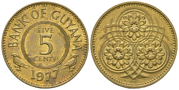Гайана 5 центов 1977 KM 32 никель латунь 4124-425