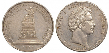 Бавария 1 талер 1835 памятник королю Максимилиану I Иосифу в Мюнхене AKS 136 a, Dav. 577, Kahnt 96, Thun 69 серебро 00-805-22