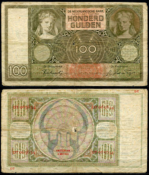 Нидерланды 100 гульденов 1941 2 мая 1941 Pick 51 b бумага 8619-15-2-1
