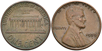 США 1 цент 1959 Авраам Линкольн KM 201 медь цинк 4564-318