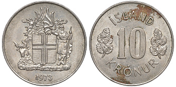 Исландия 10 крон 1973 KM 15 медно-никель 4607-124