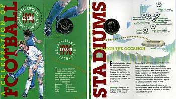 Великобритания 2 фунта 1996 Елизавета II (1952-2022), чемпионат Европы по футболу 1996 года, в оригинальном картонном буклете KM 973, Spink 4317 (K7) никель латунь BUNC 00-00