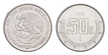 Мексика 50 сентаво 2016 Mo KM 936 нержавеющая сталь UNC 4636-519