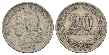 Аргентина 20 сентаво 1924 KM 36 медно-никель 4603-331