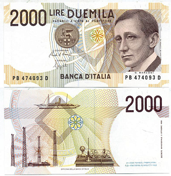 Италия 2000 лир 1990 Маркони Pick 115 UNC (пресс) 7551-44-4-1