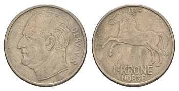 Норвегия 1 крона 1964 Улаф V (1957-1991) KM 409 медно-никель 4635-644