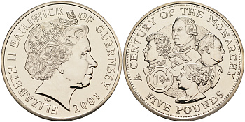 Гернси 5 фунтов 2001 монархи Великобритании, XIX век KM 114 медно-никель UNC 02-116-44