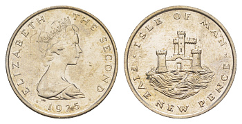 Остров Мэн 5 пенсов 1975 Елизавета II (1952-2022) KM 22 медно-никель UNC 4648-214