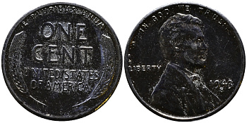 США 1 цент 1943 S (Сан-Франциско), Авраам Линкольн KM 132 a сталь плакированная цинком 4392-516