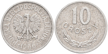 Польша 10 грошей 1966 MW KM AA47, Parchimowicz 206e алюминий 4549-127